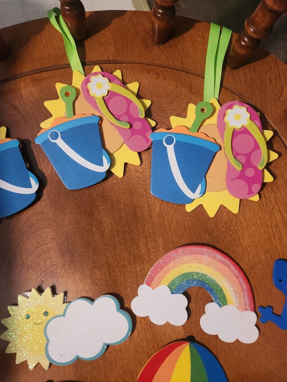 Wooden Beach and Rainbow Decor Set - Blue, Yellow, Pink, Green
